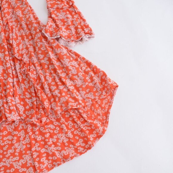 Free People  Like You Best Orange Flora Long Sleeve Mini Dress M - Picture 5 of 12